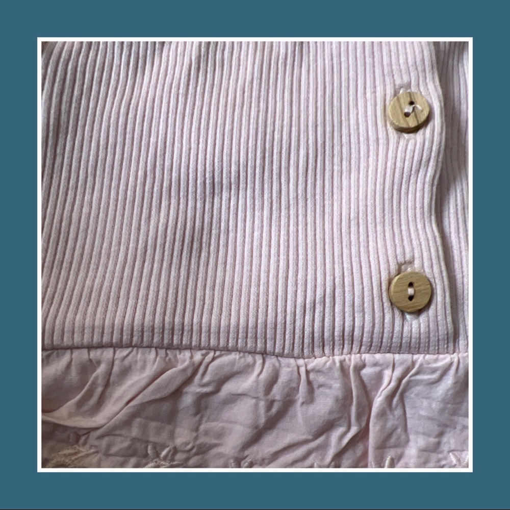Powder Pink Ribbed Ruffle Onesie—6m - Picture 3 of 3
